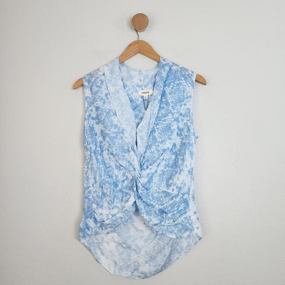 NWT L'AGENCE Mariposa Silk V-Neck Blouse - Ivory/Sea Mist - Size XS